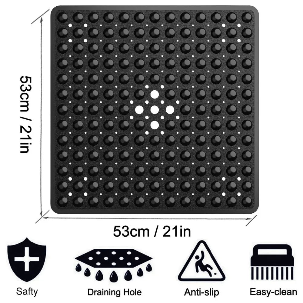 53X53Cm Shower Mat Suction Cup PVC anti Slip Bath Mat Square Shower Floor Pad Non Slip Safety Mat for Bathtub Bathroom Carpet
