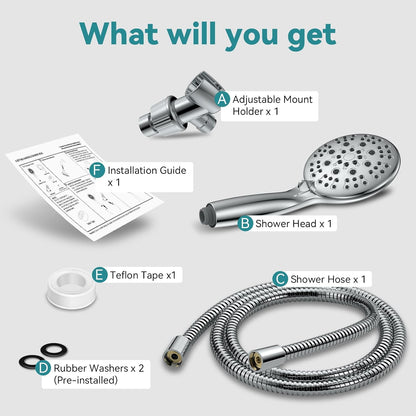 High Pressure Shower Head with Handheld,  6 Spray Settings Handheld Showerhead, 4.3" High Flow Rain Showerhead Set with 59" Stainless Steel Hose and Adjustable Bracket for Bathroom, Gym, Hotel | 4.3-Inch High Flow Head, 59-Inch Stainless Steel Hose, Adjustable Bracket; Suitable for Bathroom, Gym and Hotel