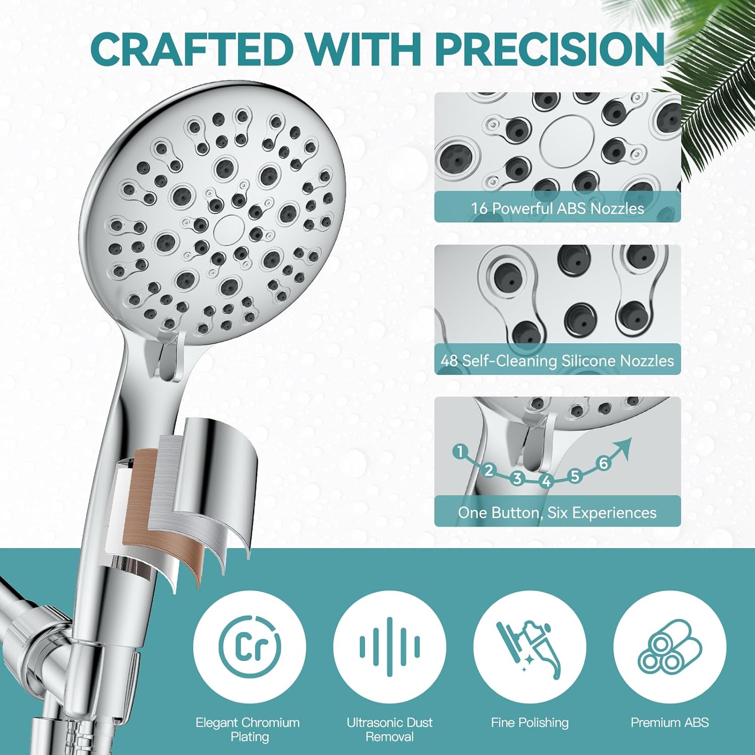 High Pressure Shower Head with Handheld,  6 Spray Settings Handheld Showerhead, 4.3" High Flow Rain Showerhead Set with 59" Stainless Steel Hose and Adjustable Bracket for Bathroom, Gym, Hotel | 4.3-Inch High Flow Head, 59-Inch Stainless Steel Hose, Adjustable Bracket; Suitable for Bathroom, Gym and Hotel