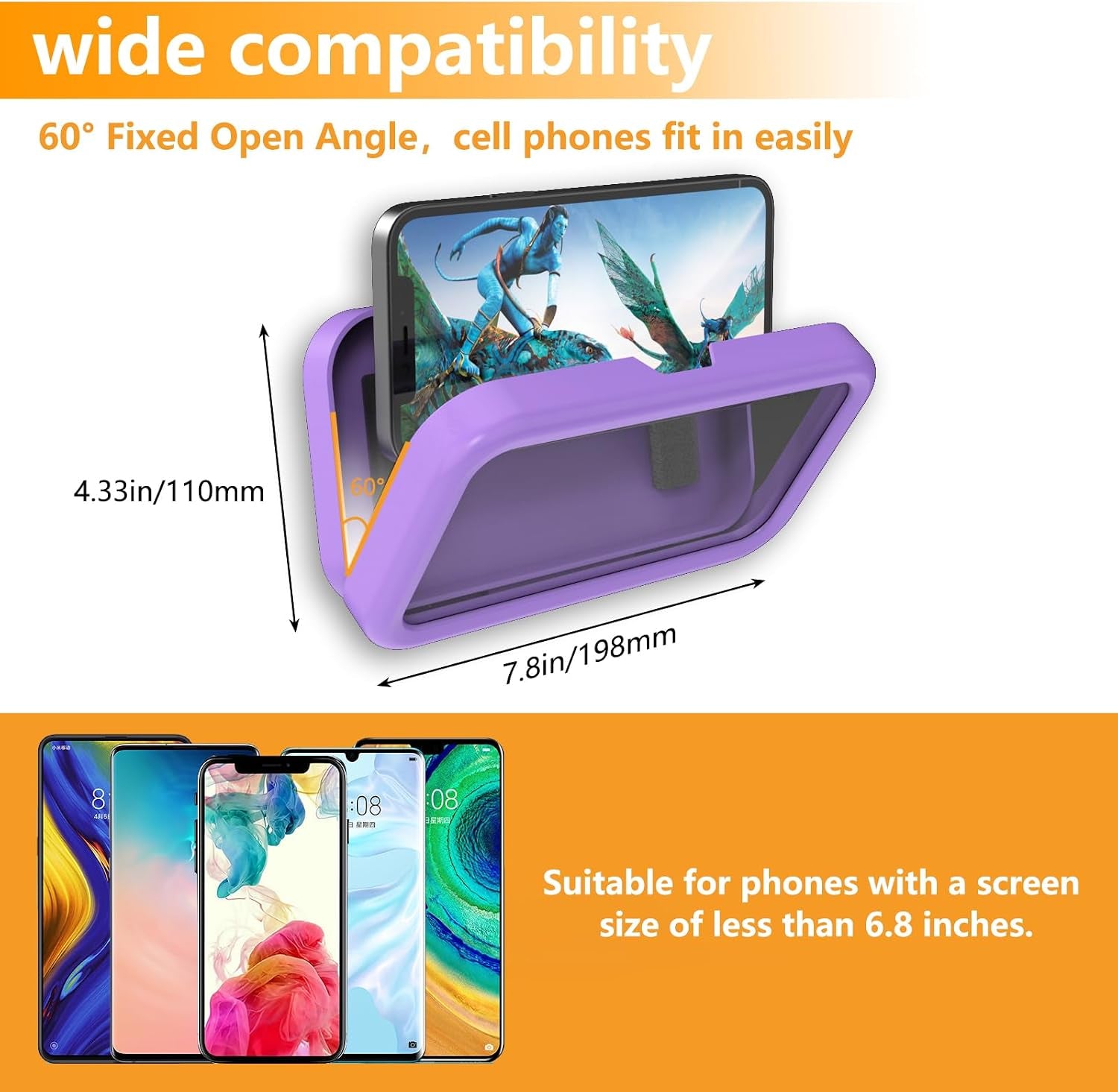 Waterproof Shower Phone Holder, Purple | Angle Adjustable, Anti-Fog High Sensitivity,For Bathroom,Batheub, Kitchen Wall,Compatible with 4" - 6.8" Cell Phones