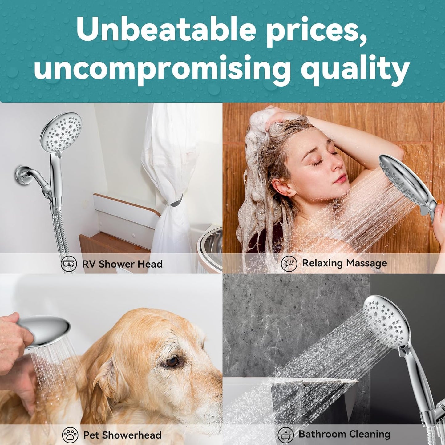 High Pressure Shower Head with Handheld,  6 Spray Settings Handheld Showerhead, 4.3" High Flow Rain Showerhead Set with 59" Stainless Steel Hose and Adjustable Bracket for Bathroom, Gym, Hotel | 4.3-Inch High Flow Head, 59-Inch Stainless Steel Hose, Adjustable Bracket; Suitable for Bathroom, Gym and Hotel
