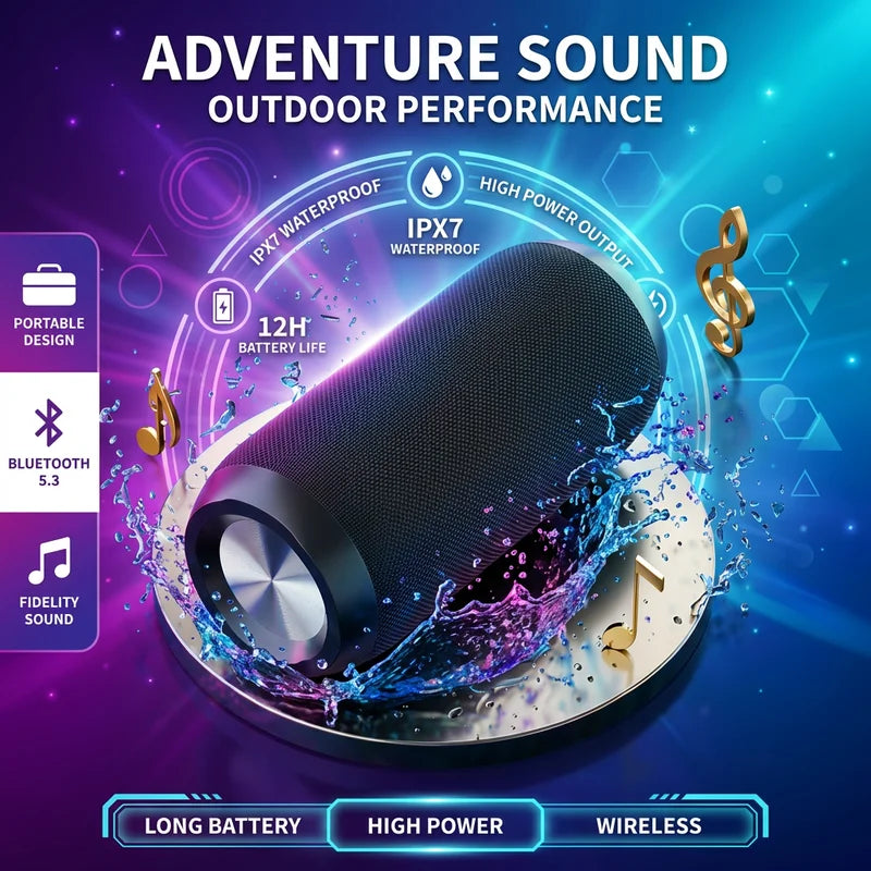 Bluetooth Speaker Bass Powerful Portable Long Battery Life Wireless Subwoofer Outdoor Gathering Camp Sound Box Supports TF USB