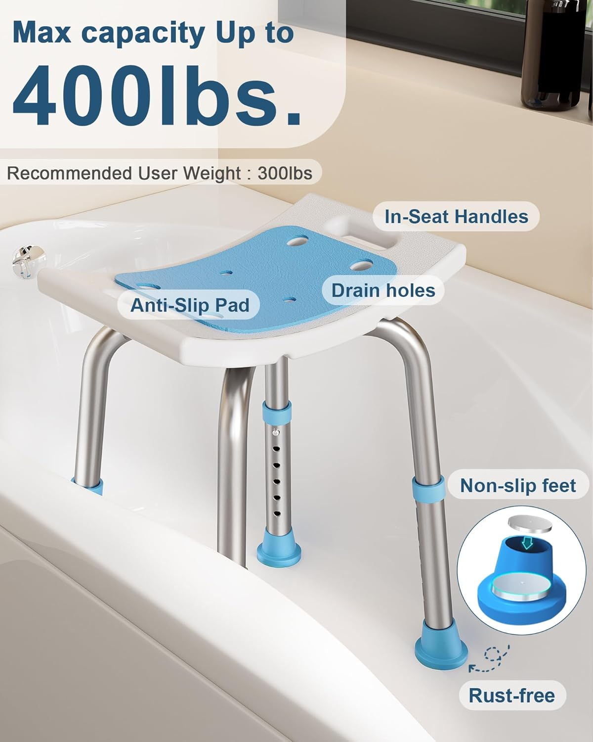 Shower Chair Adjustable Height Shower Stool