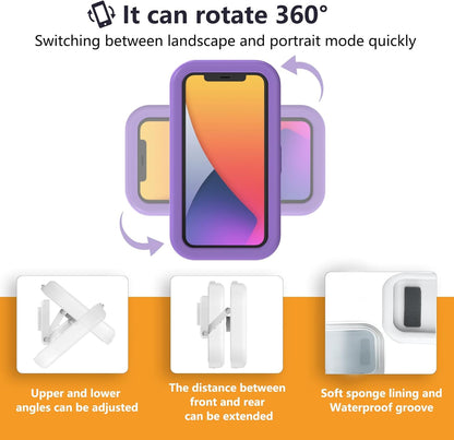 Waterproof Shower Phone Holder, Purple | Angle Adjustable, Anti-Fog High Sensitivity,For Bathroom,Batheub, Kitchen Wall,Compatible with 4" - 6.8" Cell Phones