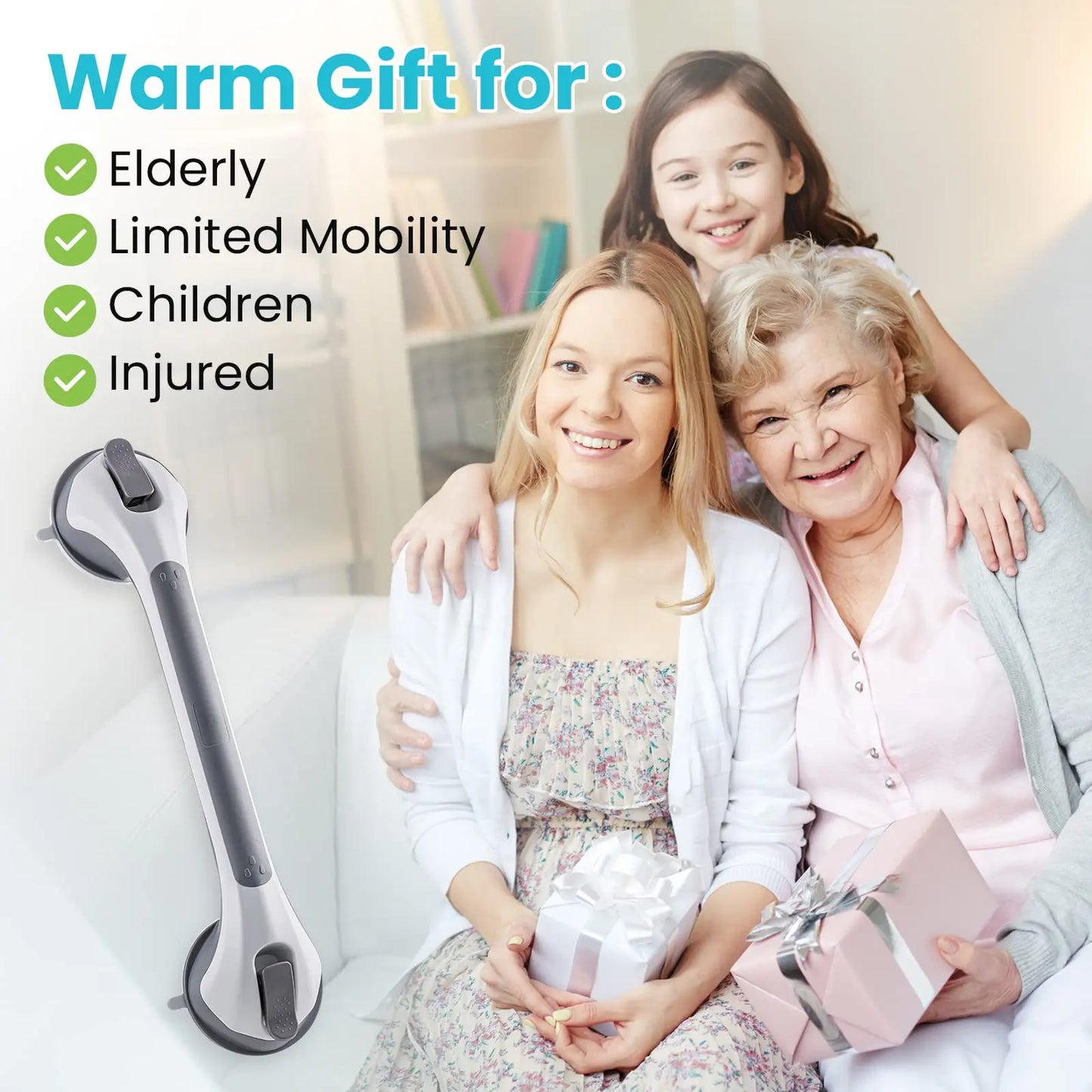 Shower Grab Bar for Seniors Suction Grab Bars for Bathtubs and Showers Heavy Duty Shower Handle Removable Shower Handrails
